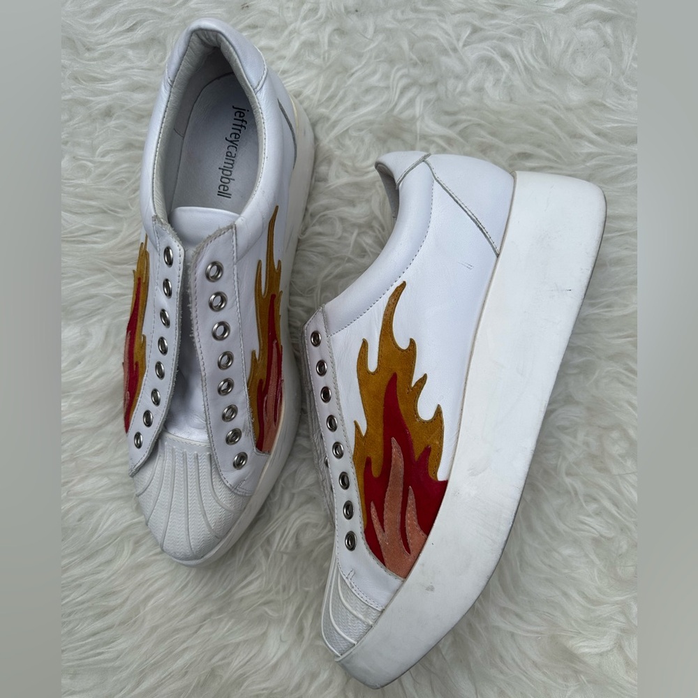 Jeffrey Campbell Hot Rod Leather Suede Flames Pointed Toe Platform Sneakes Sz 9